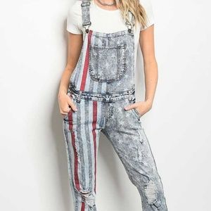 Distressed Women's High Waist Overalls